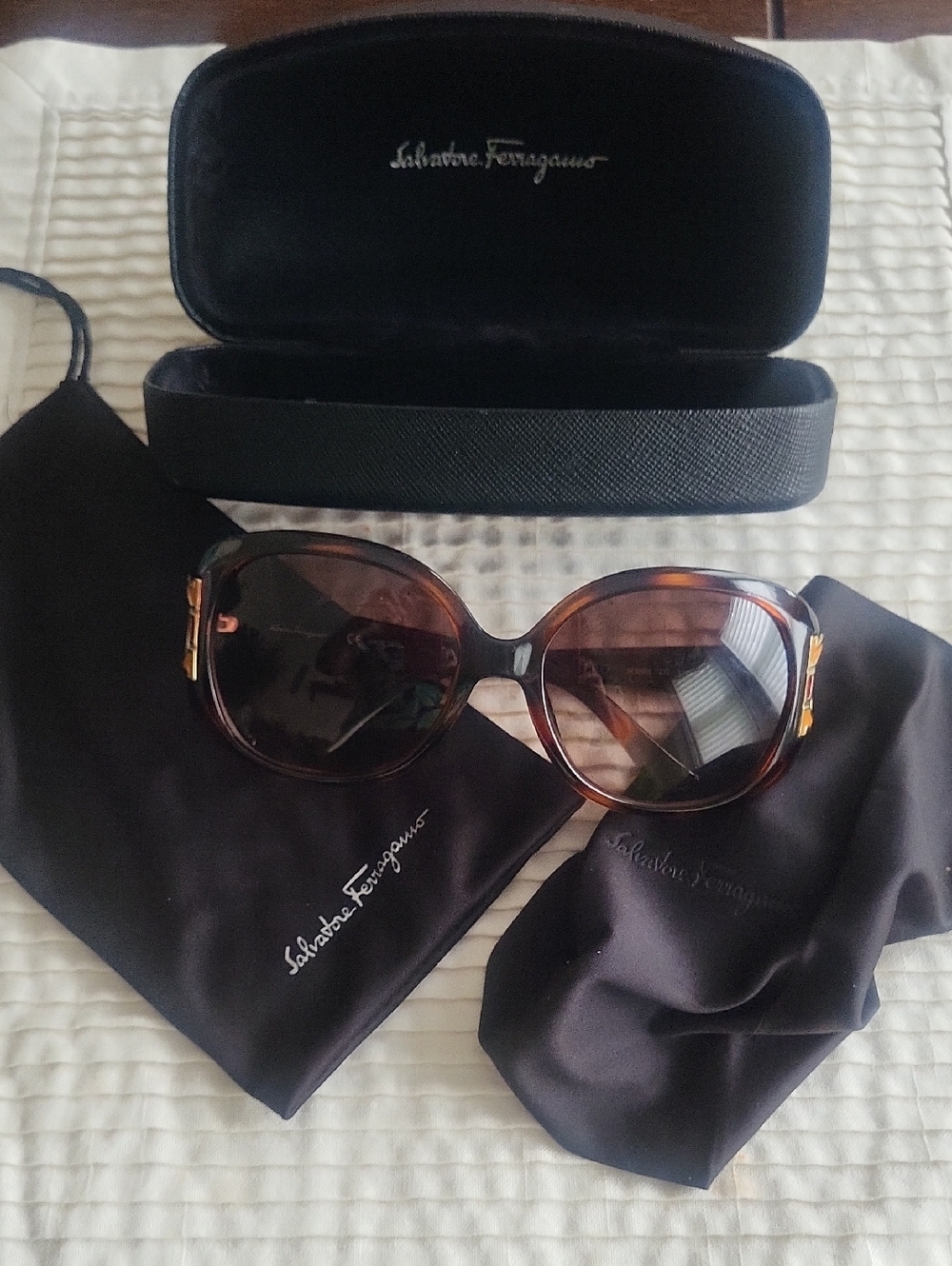 Salvatore Ferragamo Brown Sunglasses with Gold Accents